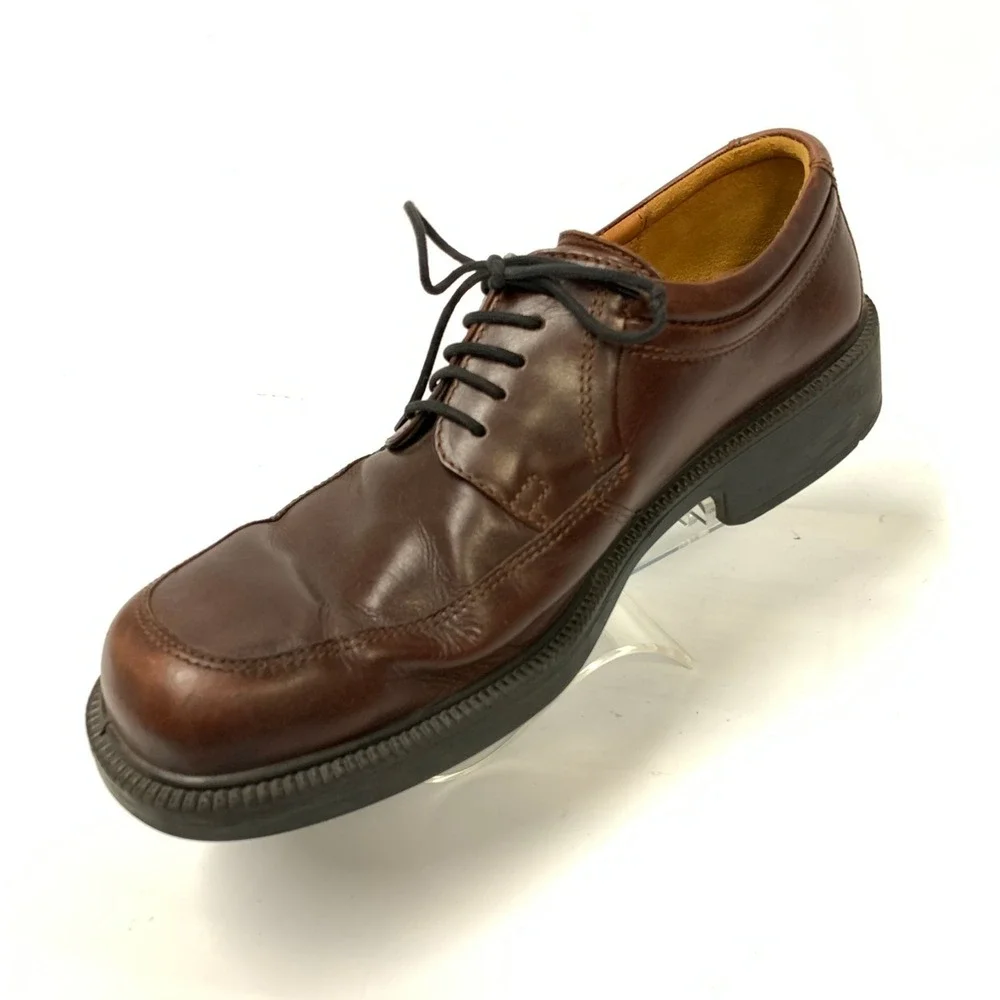 ECCO Mens Brown Leather Square Toe Lace Up Derby Shoes Shock Point‎ Size 44